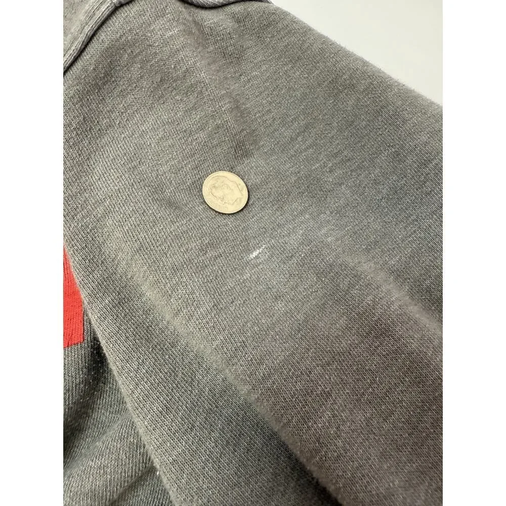 The North Face Men's Hoodie Medium Gray Red Logo Pullover Fleece Sweatshirt